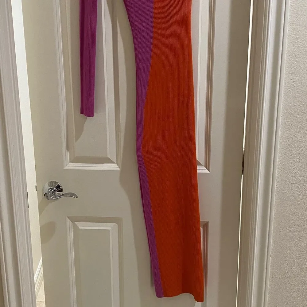 Colorblock Long Sleeve Dress in Pink and Orange